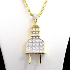 Accessories - 14k Gold Finish Lab Diamond PLUG Charm Chain Accessories - 14k Gold Finish Lab Diamond PLUG Charm Chain